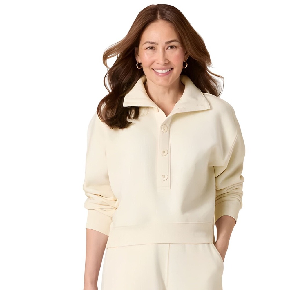 Universal Thread Women's Cream Button Polo Fleece Sweatshirt Size XL